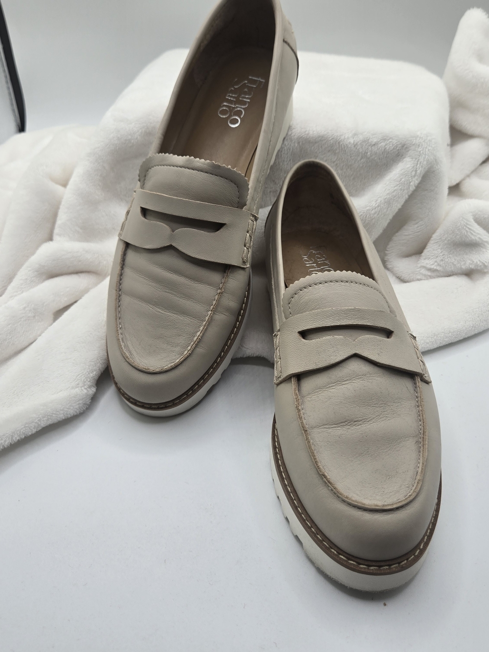 Franco Sarto Beige Leather Penny Loafers
